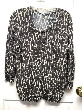 Joseph A Sweater Metallic Animal Spot Cardigan Women's Size L Office Glam
